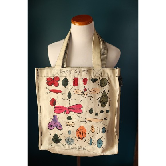 Andy Warhol Handbags - NYC Andy Warhol Tote Book Bag “Happy Bug Day “ Colorful Painted Insects